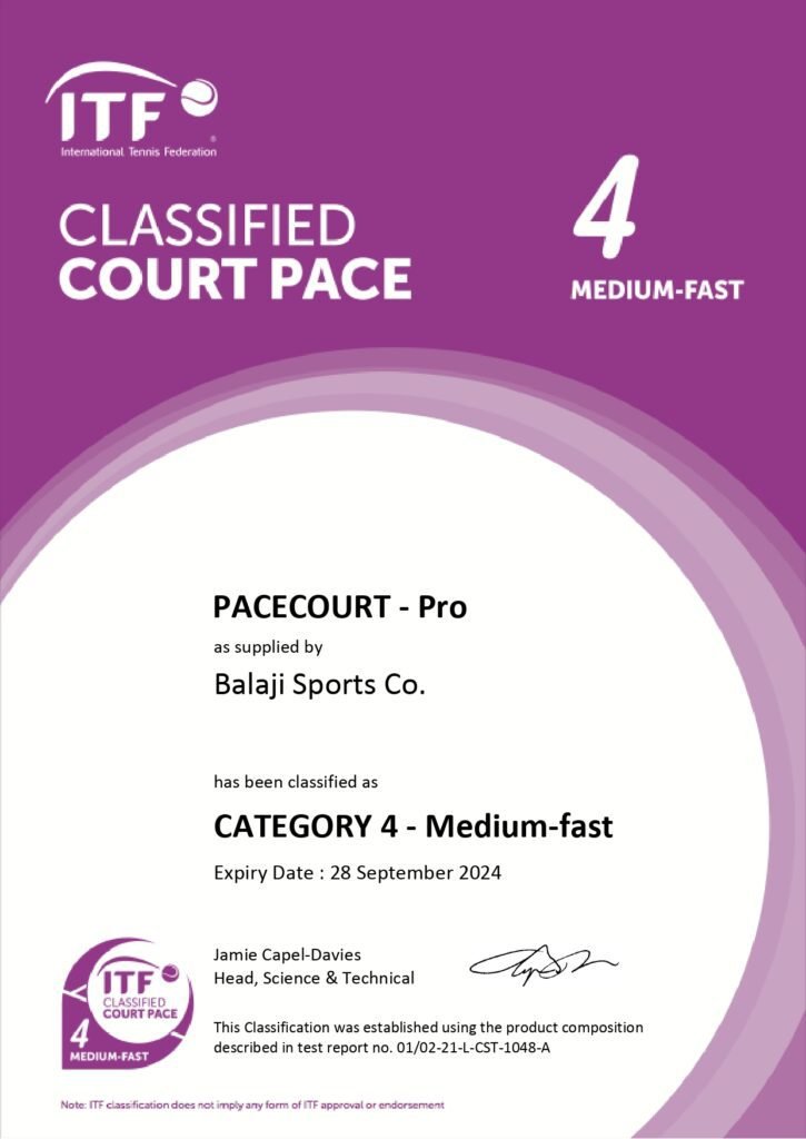 Pacecourt ITF Clasification Certificate page 0001