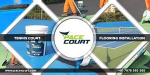 How is synthetic acrylic tennis court flooring installed?