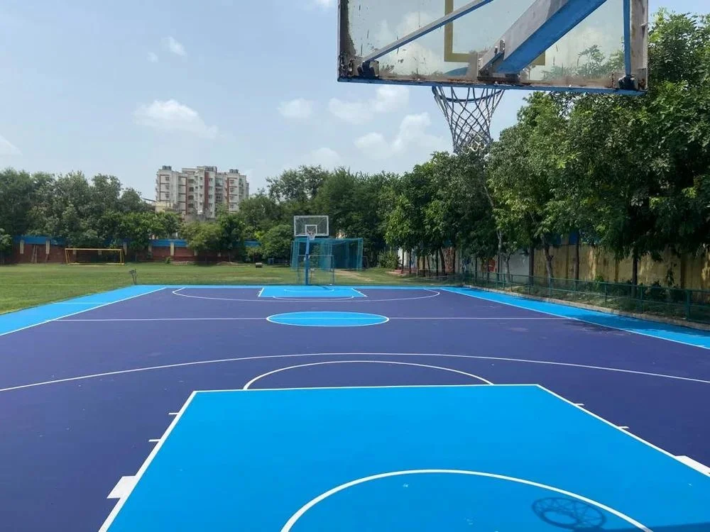 Dark and Light Blue Basketball Court