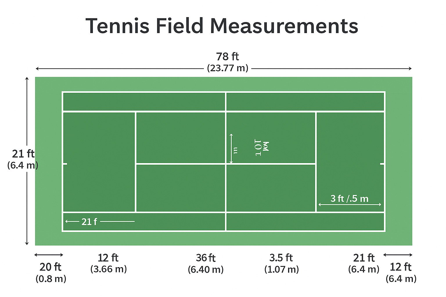 Tennis Court Dimensions In Feet Official Size For Singles Doubles 