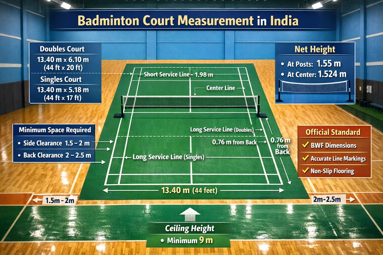 Badminton Court Measurement in India