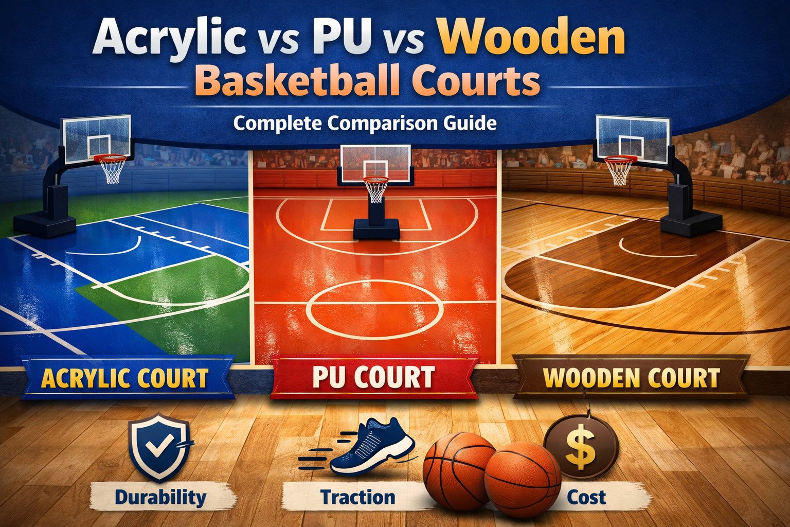 Acrylic vs PU vs Wooden Basketball Courts: Complete Comparison Guide