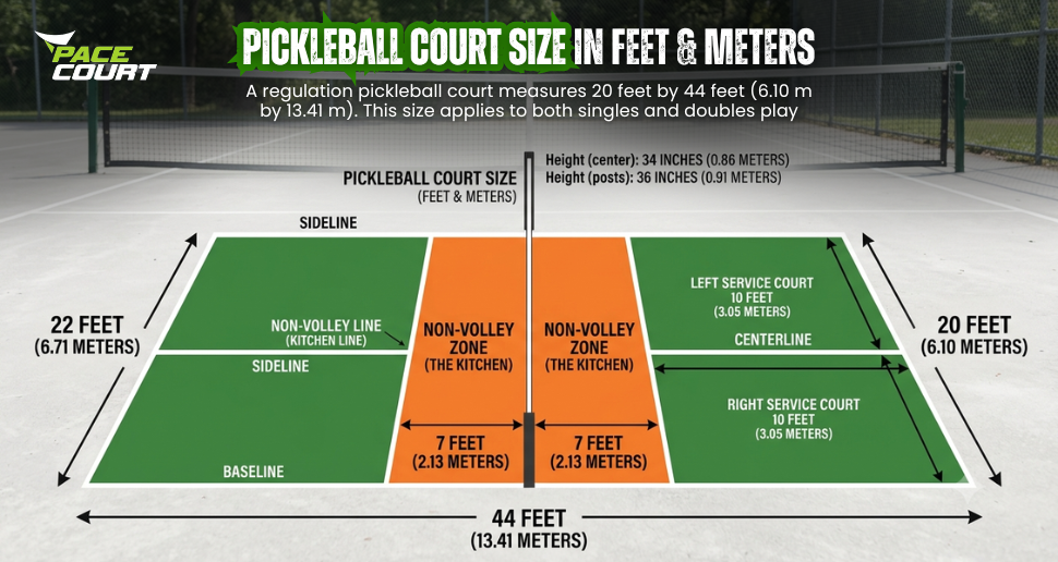 Pickleball Court Size in Feet & Meters