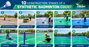 10 Construction Stages of a Synthetic Badminton Court Explained