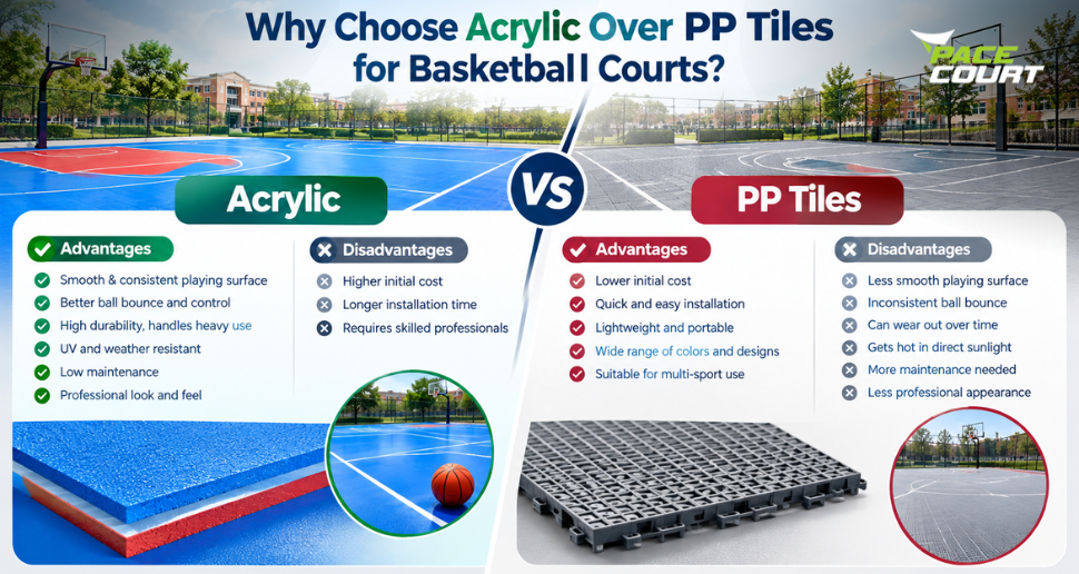 Acrylic Basketball Court Flooring Over PP Tiles